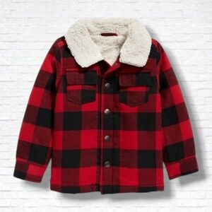 Old Navy Red & Black Buffalo Plaid Sherpa Lined Trucker Jacket Size 3T